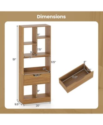 51 Inch Bookcase with Drawer and 7 Storage Compartments