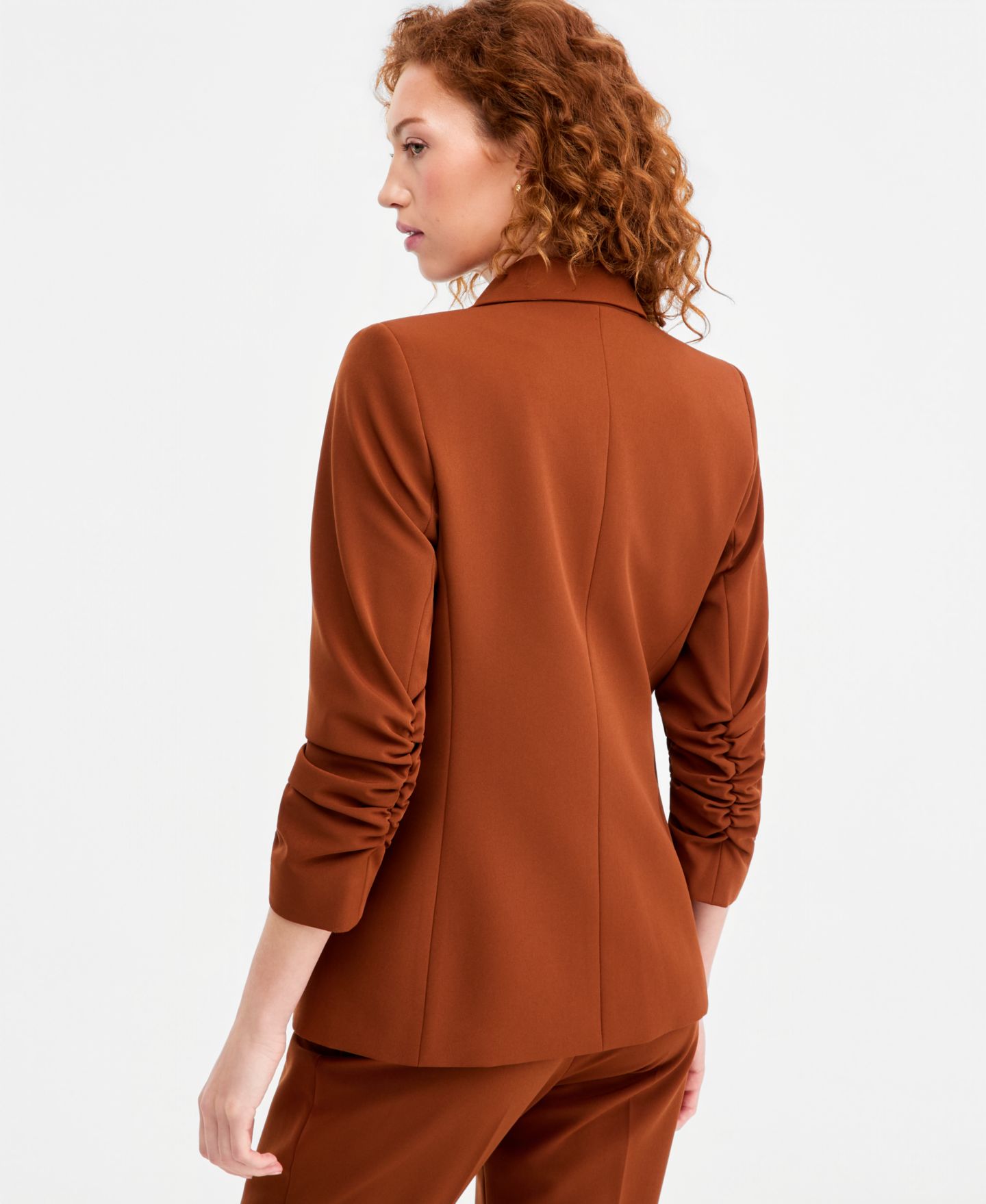 Женский пиджак Tahari ASL Petite Ruched-Sleeve One-Button Blazer, цвет: Коричный — фото 4