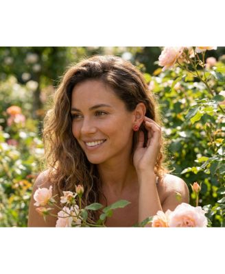 Fashion Enamel 3D Red Rose Flower Stud Earrings Button Style Gold Plated