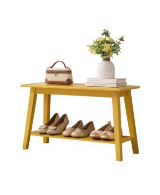 Wood Entryway Bench with Storage Shelf