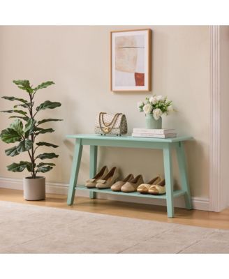 Wood Entryway Bench with Storage Shelf