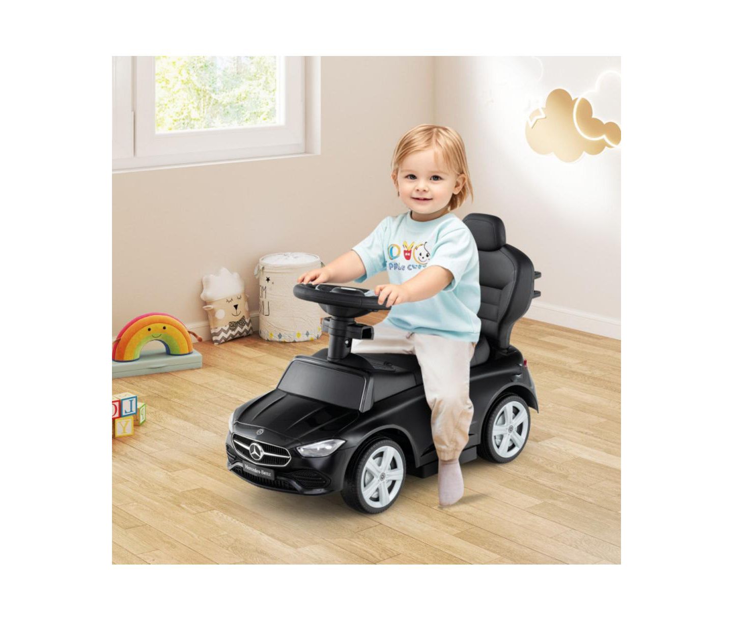 Детская игрушка HONGGE 3-in-1 Licensed Push Ride-On Car with Canopy, 33"L x 15.5"W x 35.5"H, 1-Player, Ages 18-36 Months, цвет: Чёрный — фото 4