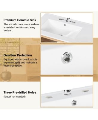 36 Inch Bathroom Vanity with Ceramic Sink, Solid Wood & MDF, 4 Soft Close Drawers, Ample Storage for Small Spaces