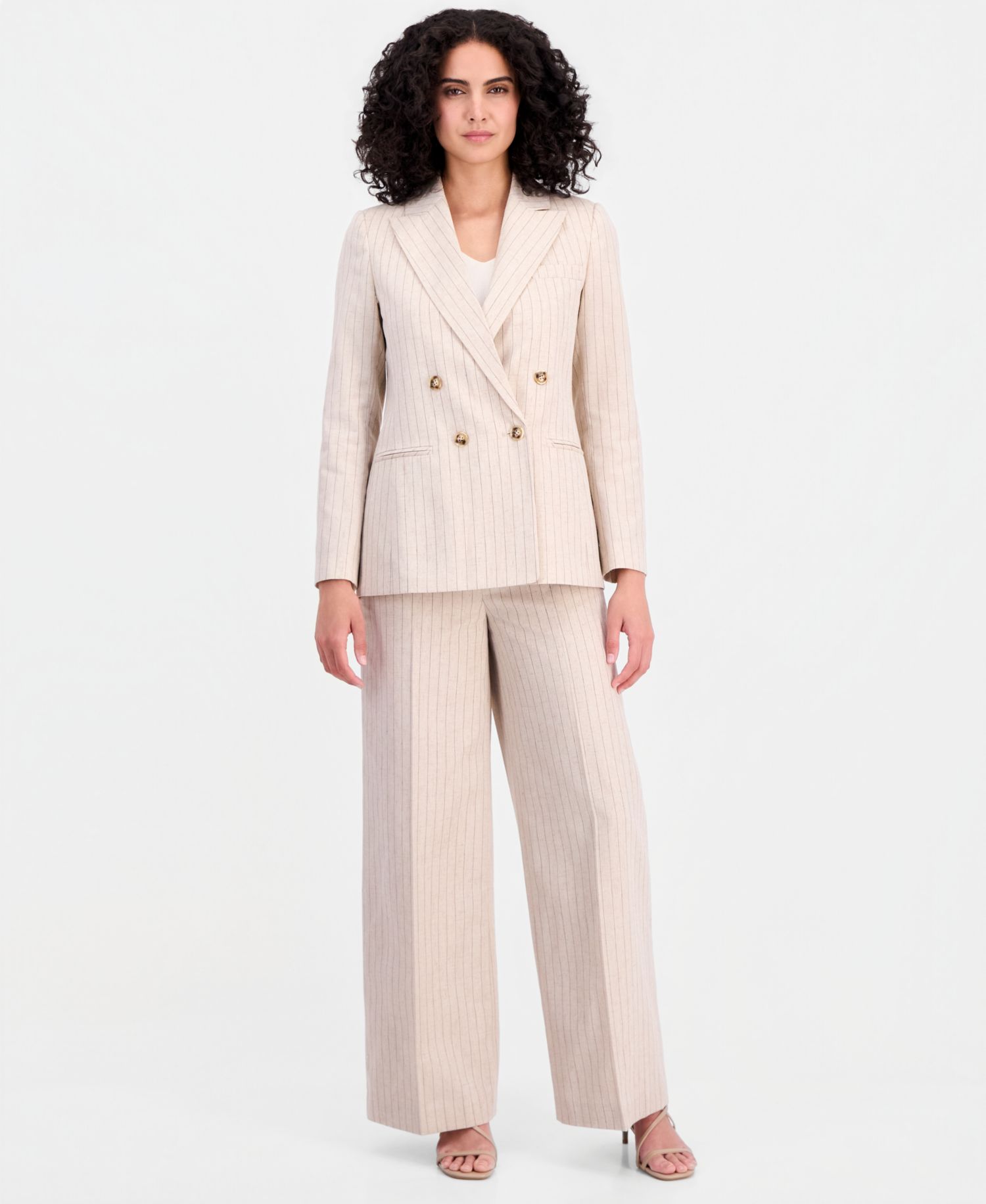 Women's Pinstripe Double-Breasted Blazer & Pinstripe Wide-Leg Pants