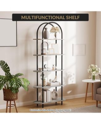 71" Arched Bookshelf, 5-Tier Open Bookcase, Freestanding Tall Display Shelf with Metal Frame for Home