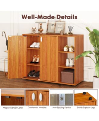3-Tier Shoe Cabinet with Doors with Adjustable Open Shelves for Entryway