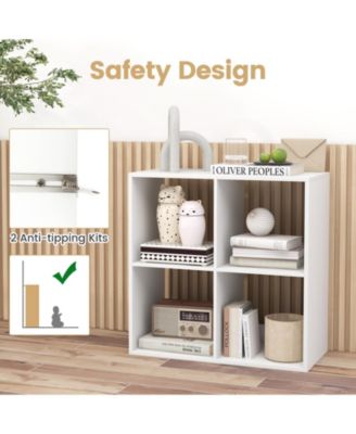 4 Cube Bookshelf with Back Guardrail for Living Room Bedroom