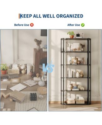 6-Tier Bookshelf, Bookcase Storage Organizer for Garage, CD, Movie, Industrial Freestanding Shelf for Home