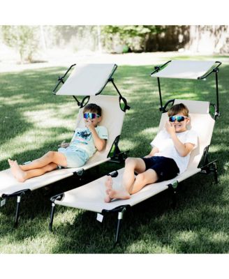 2-piece Chaise Lounge w/ Adjustable Backrest and Sunshade,