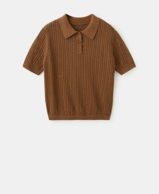 Women's Openwork Knitted Polo-Neck Sweater