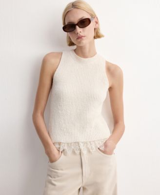 Women's Lace Trim Ribbed Knit Top