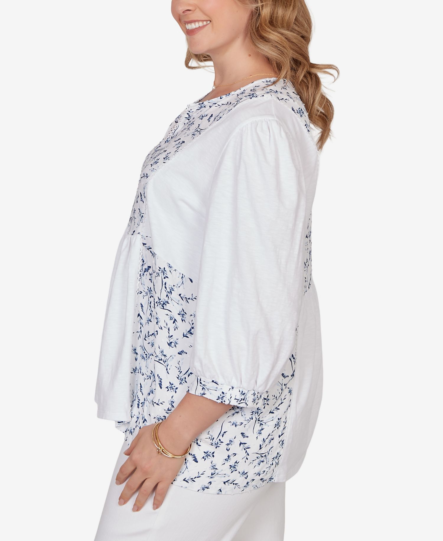 Plus Size Mixed Fabric Sharkbite Knit Top