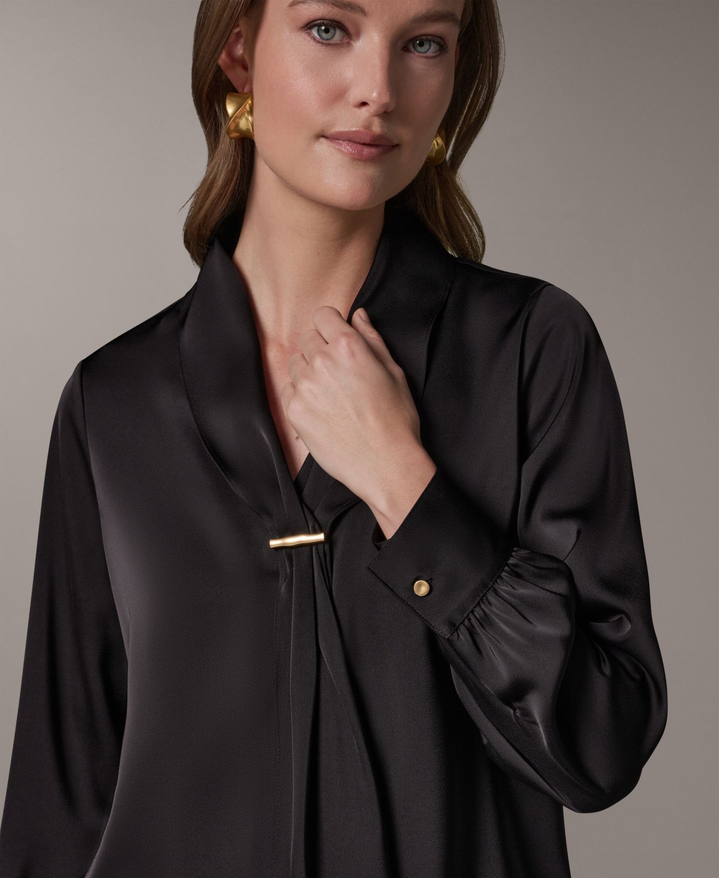 Женский топ Donna Karan New York с длинным рукавом и V-образным вырезом, для невысоких, цвет: Чёрный — фото 4