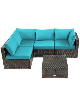 5PCS Rattan Patio Conversation Set Sofa Furniture Set w/ Cushions