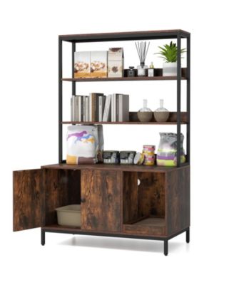 57'' Cat Litter Box Enclosure w/ Storage 2-tier Shelves Removable Scratcher