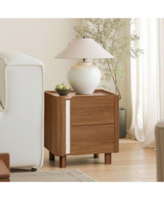 Scandinavian-Style Nightstand, Manufactured Wood End Table with 2 Drawers