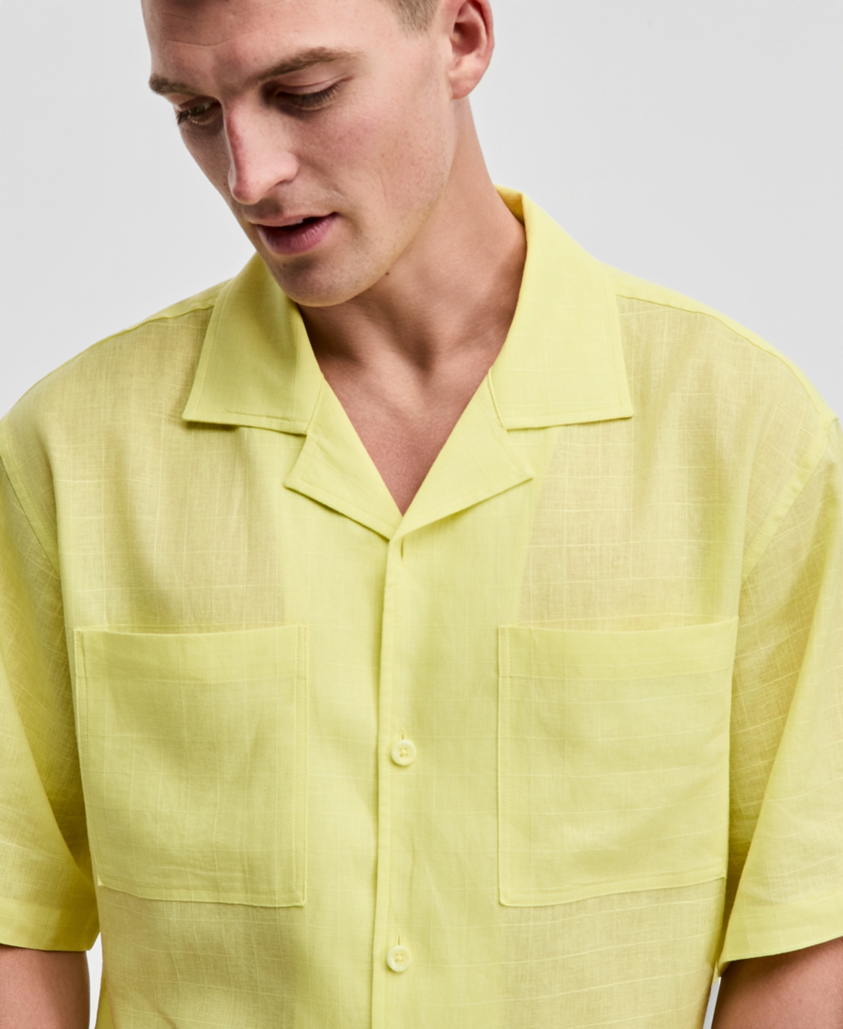 Mode of One Men's Boxy-Fit Short-Sleeve Linen Shirt, Macy's Exclusive