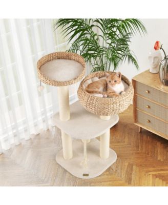 41'' Hand-Made Cat Tree Tower Natural Bowl Shaped w/ 2 Perch