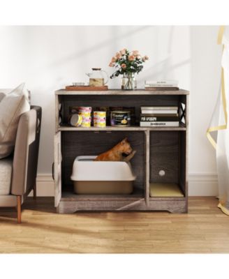 Cat Litter Box Enclosure w/ Storage Double Doors Sisal Scratching Mat Indoor