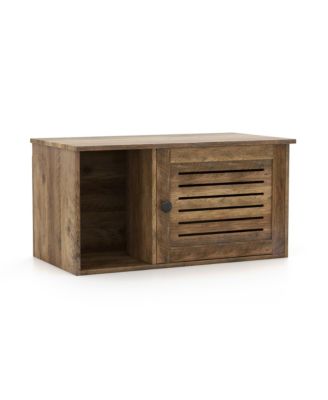 Cat Litter Box Enclosure w/ Winding Entry Louvered Door Wooden Pet Side Table