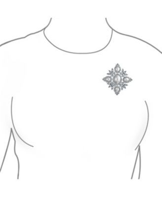 Statement Fashion Crystal Leaf Flower White Faux Pearl Brooch Pin Silver Plated