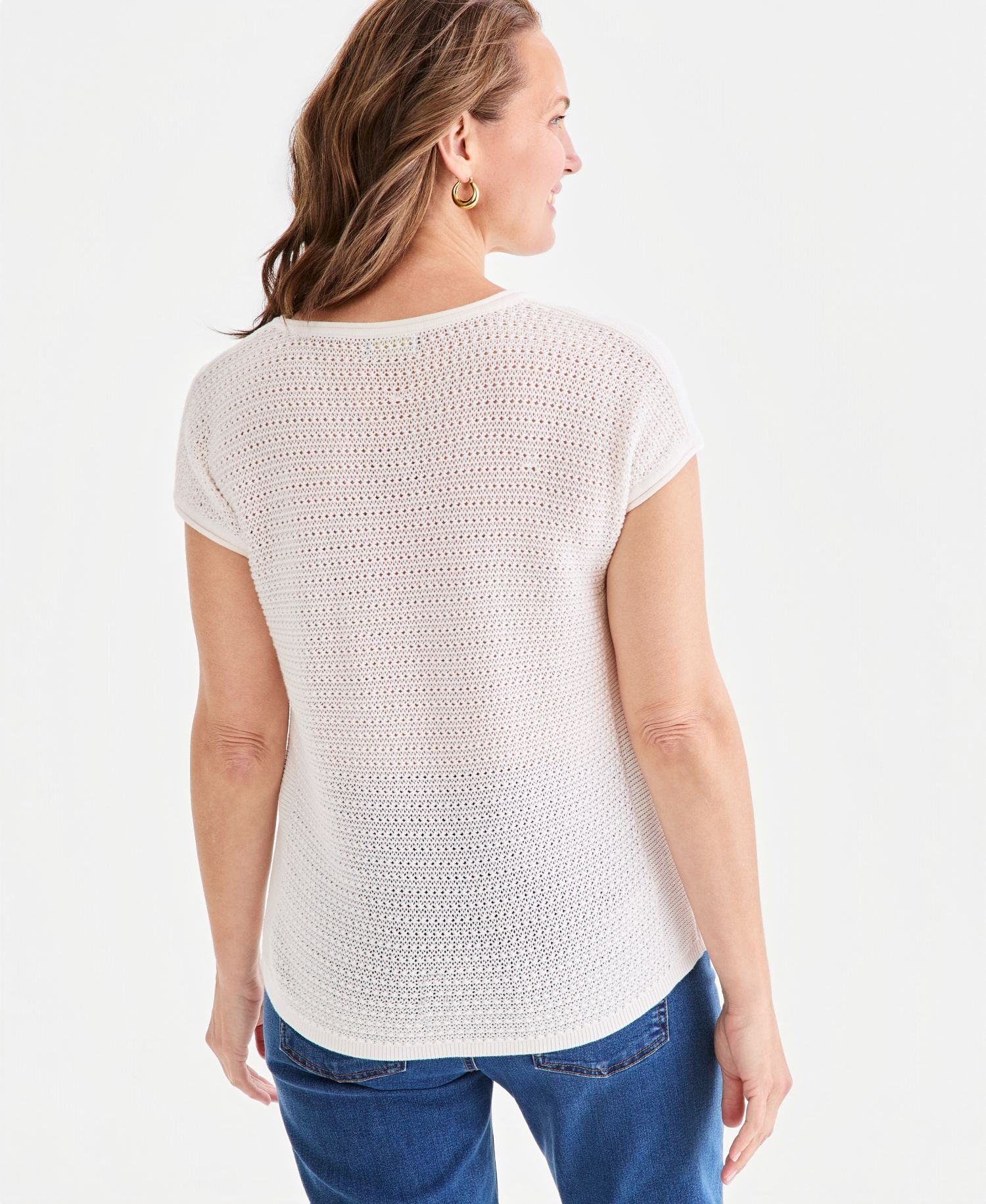 Women's Open-Stitch Cap-Sleeve Sweater