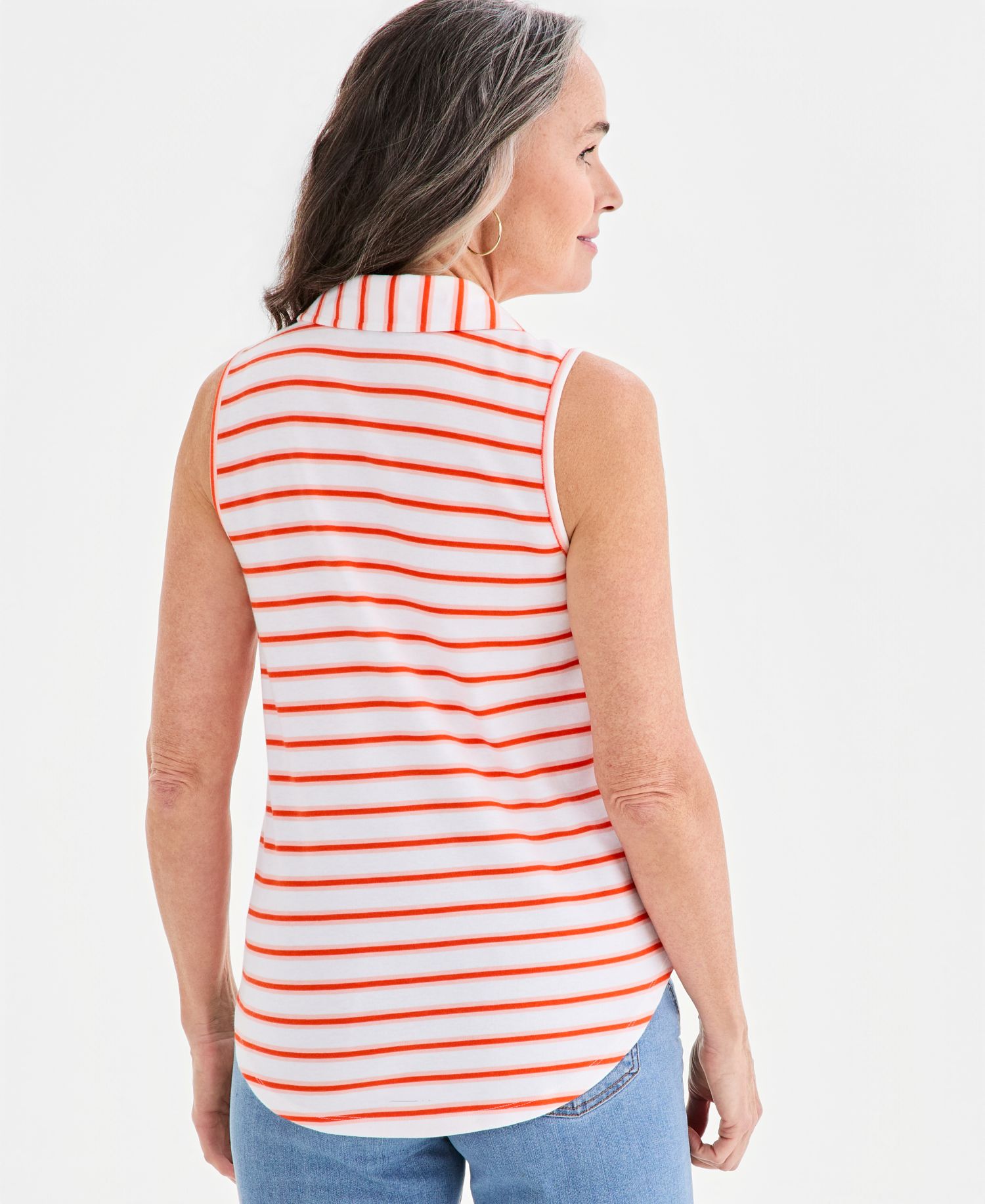 Women's Striped Johnny-Collar Sleeveless Top