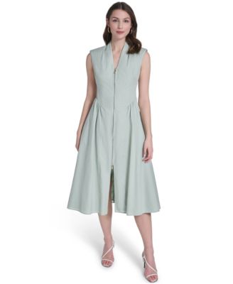 Women's Striped V-Neck Midi Dress