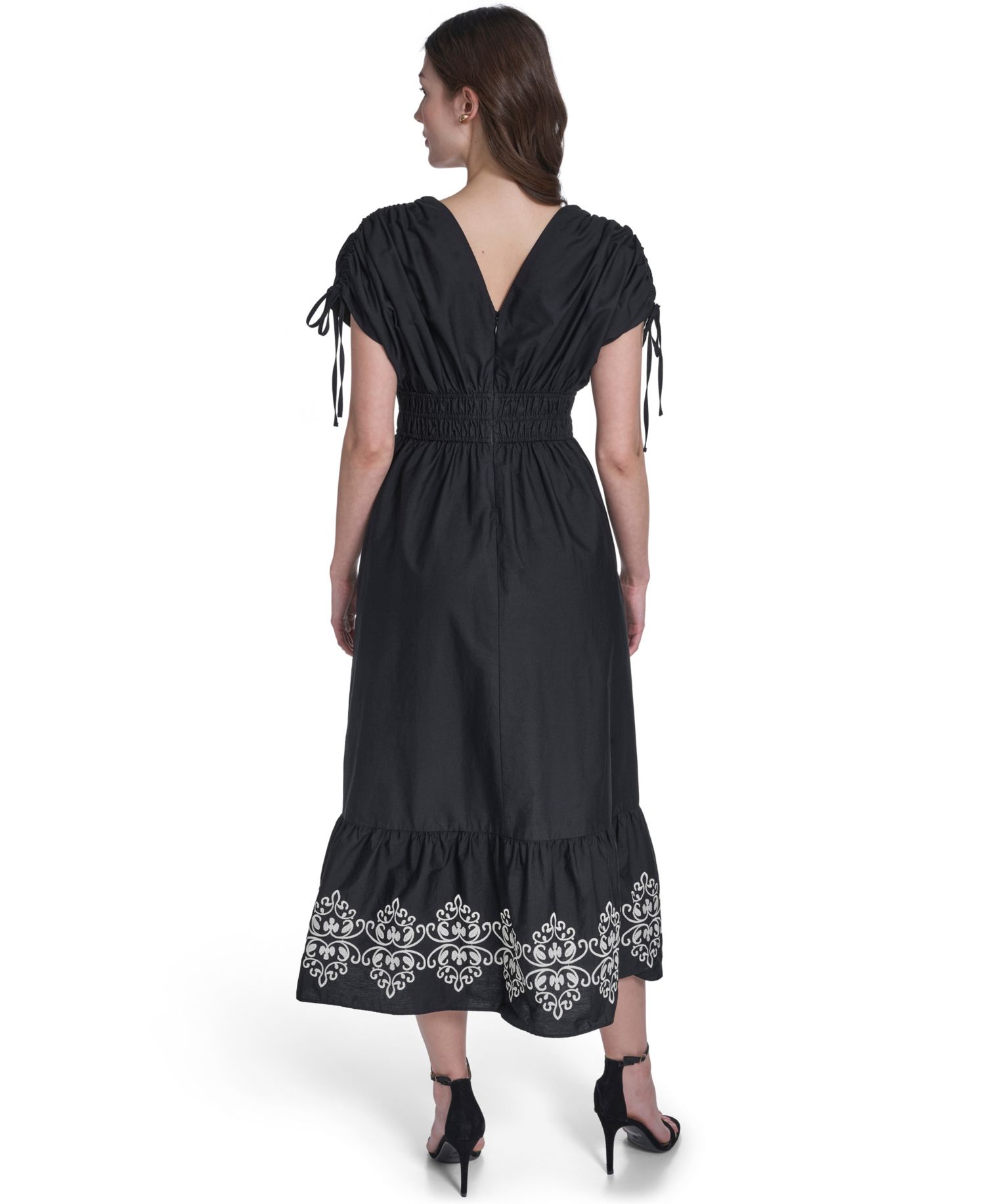 Women's V-Neck Embroidered Hem Midi Dress