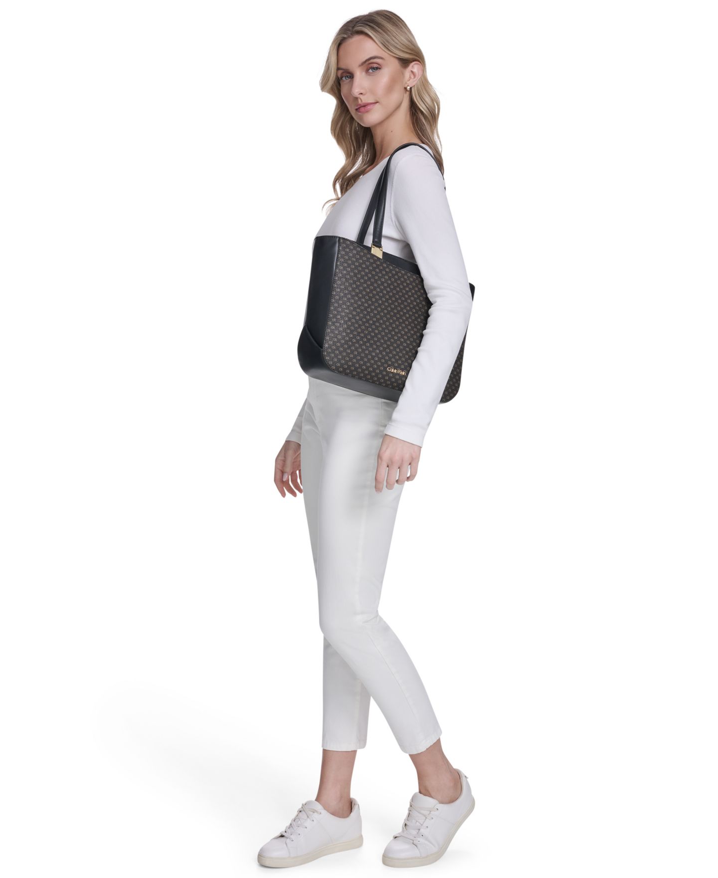 Женская сумка Calvin Klein Akari Large Signature Tote Handbag, цвет: Коричневый хаки / Чёрный — фото 7