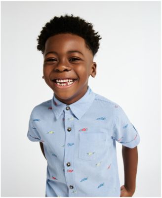 Boys' Toddler 2T-5T Short-Sleeve Racecar Print Oxford Shirt & Shorts, 2-Piece Set