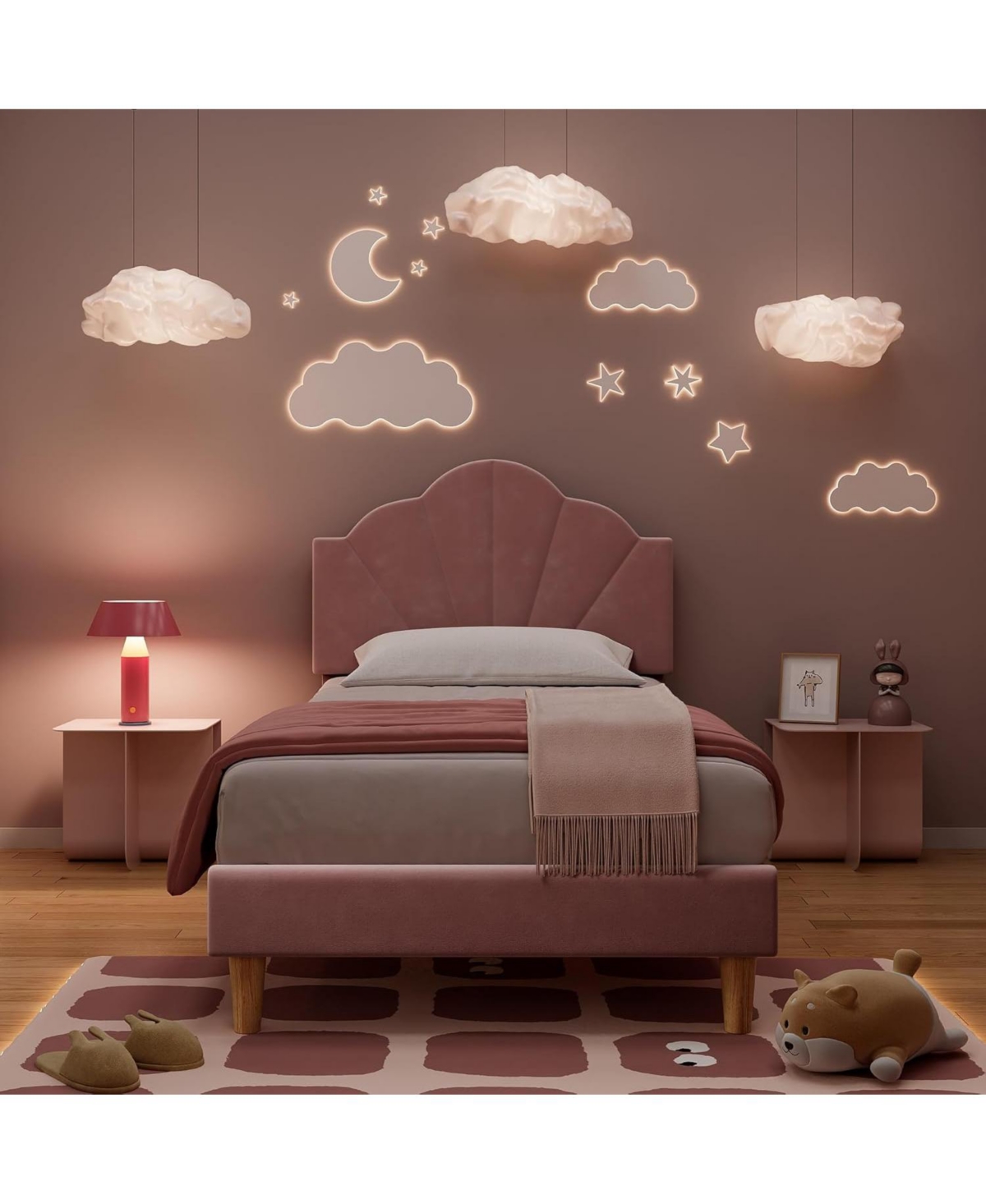 gaomon Upholstered Bed Frame Height Adjustable Headboard for Kids Wood Slats Metal Frame Easy Build