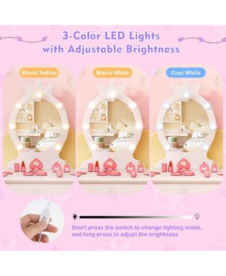 Kids Vanity Set with Lighted Mirror and Large Storage Drawer