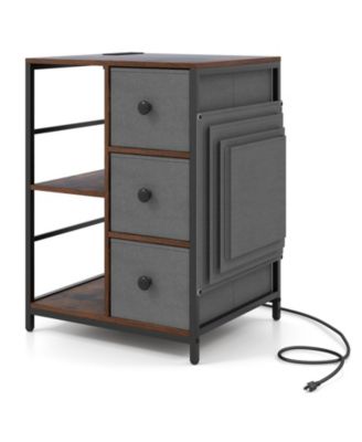 Industrial Nightstand with Charging Station and Open Shelves