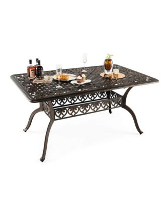 59" Cast Aluminum Patio Dining Table with Umbrella Hole for 6