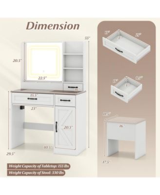 Farmhouse Vanity Desk with Mirror and Built In Lights