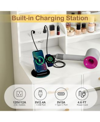 39.5 in Vanity Desk with Mirror and Power Outlets