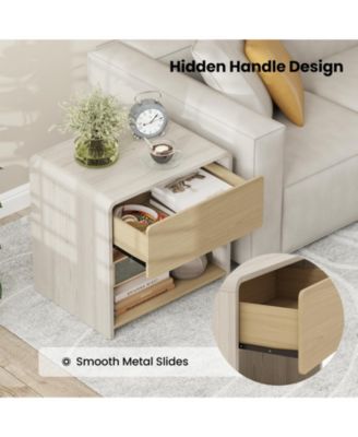 Modern Two Tier Nightstand with Drawer and Open Shelf