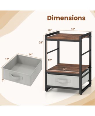 Industrial Nightstand with Fabric Drawer and Open Storage Shelf