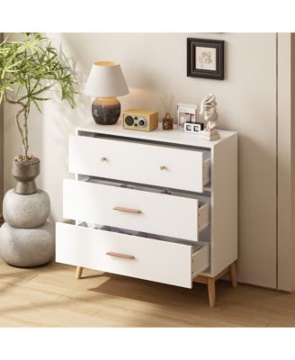 Nordic Style 3-Drawer Dresser, Modern Chest of Drawers with Handles and Solid Wood Base, Organizer for Bedroom