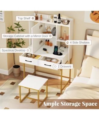 Vanity Desk with Storage Drawers and Charging Station