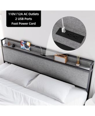 Platform Bed Frame with Storage Drawers and USB Ports, Upholstered Headboard, Sturdy, Noise-Free, No Box Spring Needed