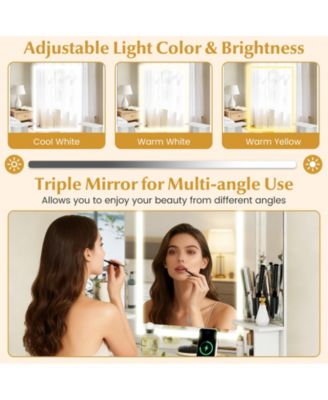 Corner Vanity Desk with Triple Mirror and Lights