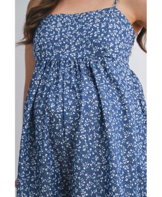 Maternity Floral Square-Neck Adjustable Strap Romper with Pockets