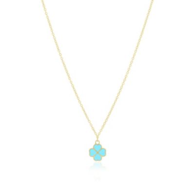 Turquoise Lucky Clover Necklace 14K Gold