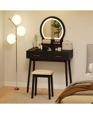 Compact Vanity Table Set with LED Mirror and Stool