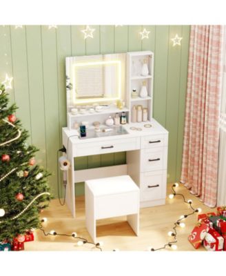 Dressing Desk with Adjustable Lighting and Hair Dryer Stand