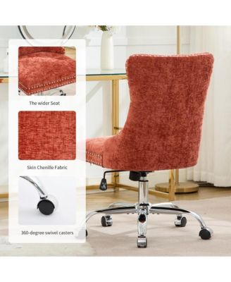 Office Chair - Chenille Upholstered Tufted Button Desk Chair, Adjustable Swivel Computer Chair with Chrome Metal Base for Home.