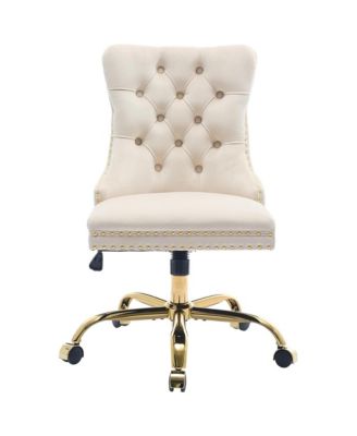 Velvet Upholstered Office Chair, Tufted Button Desk Chair, Adjustable Swivel Computer Chair with Metal Base, Nailhead for Home Office