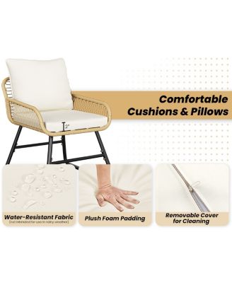 4-Piece Patio Furniture Conversation Set 1 Boho Table & 1 Loveseat & 2 Conversation Chairs, Tan/Cream